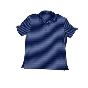 RALPH LAUREN Polo Shirt Blue and Black Striped  Short Sleeve Large Blue Pony